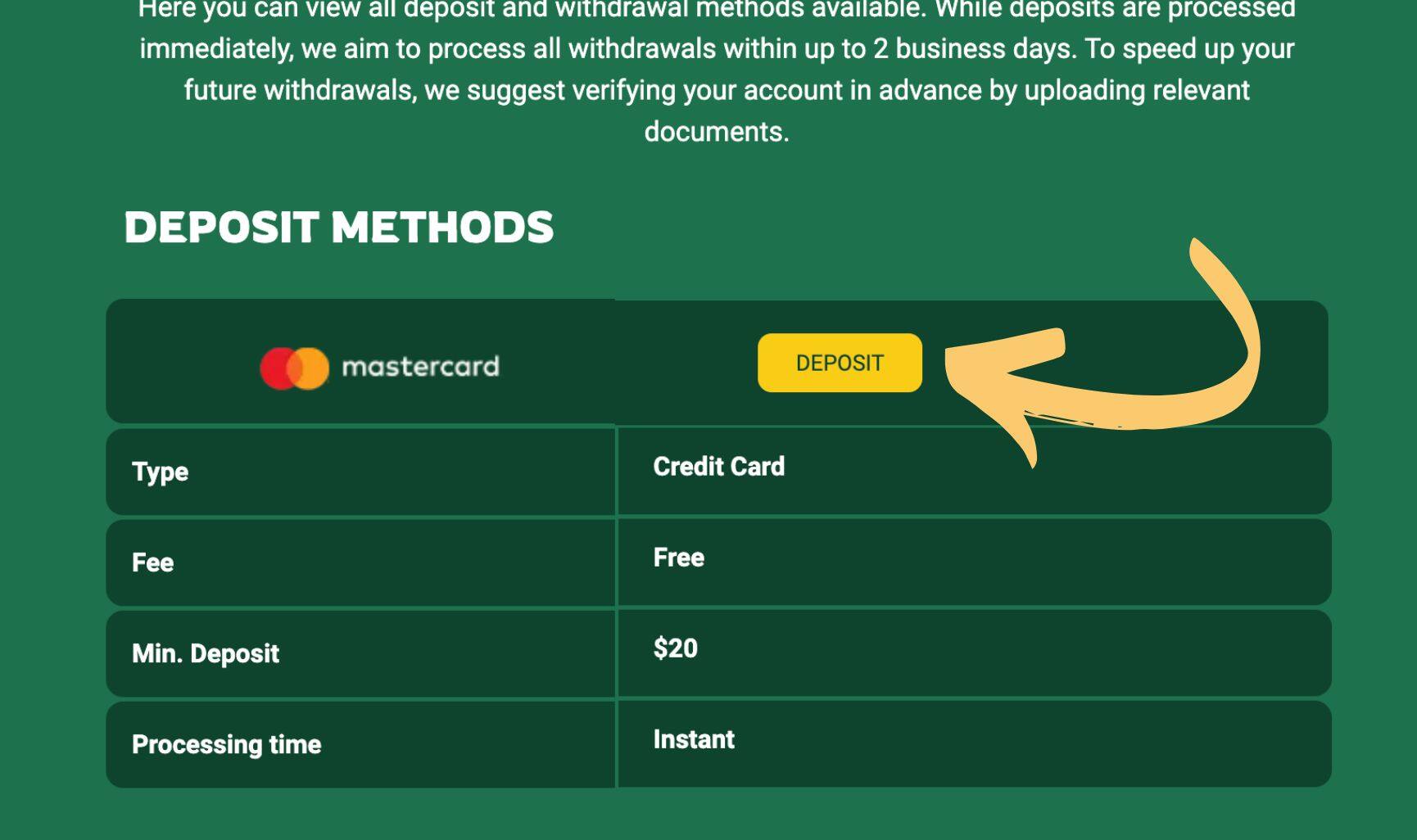 make a deposit at Fair Go in Australia